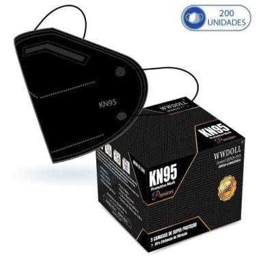 Imagem de 200 Máscaras KN95 Premium Descartáveis Preta WWDoll com Filtro Clipe p
