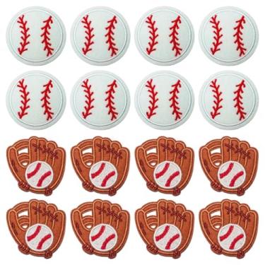 Imagem de 16 peças de apliques bordados de luva de beisebol e beisebol, aplique de softbol para roupas, camisetas, jaquetas, chapéu, jeans, acessórios DIY (8 bolas de beisebol brancas + 8 luvas de beisebol