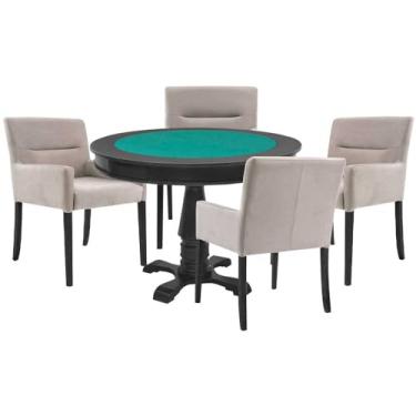 Imagem de Mesa de Jogos Carteado Victoria Redonda Tampo Reversível Preto com 4 Cadeiras Vicenza Suede Nude - Gran Belo
