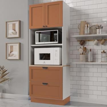 Imagem de Torre Quente 2 Portas 2 Gavetas 2 Nichos para Forno e Microondas Arizona Cabecasa Madeiramadeira Branco/Terracota