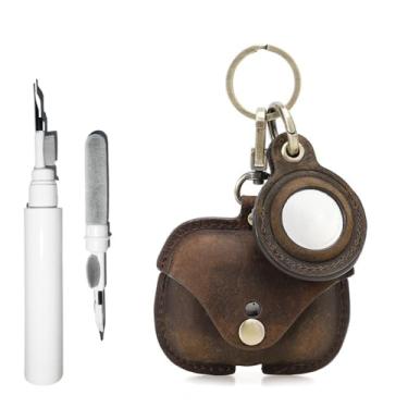 Imagem de [3 em 1] Capa de couro TSVSXS compatível com AirPods Pro 2ª/1ª geração/Airtags, capa protetora de poliuretano de couro genuíno macio com kit de limpeza de chaveiro