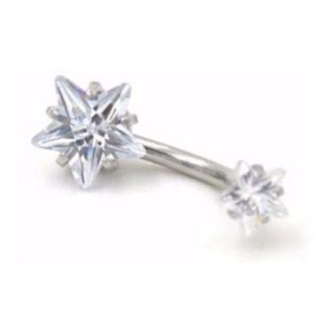 Imagem de Piercing De Umbigo Prata 2 Estrela Aço Cirúrgico Zircônia - DeCastro j