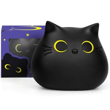Imagem de JIZWPOOM Cofrinho, gato preto, caixa de poupança de dinheiro, presentes para crianças, banco de moedas de gato preto, cofrinho para adultos, meninos, meninas, aniversário, 17 x 15 cm
