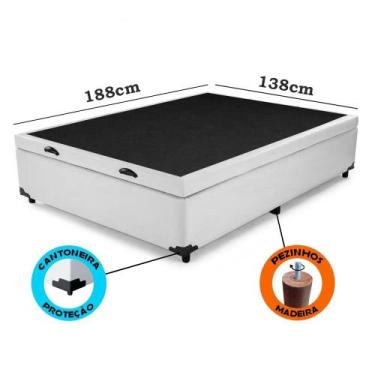Imagem de Cama Box Baú Casal Sintético Branco com Pistões a gás - Real Comfort e