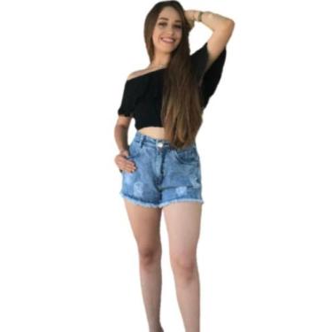 Imagem de Shorts Jeans Desfiado Moda Blogueira Cintura  R24 - Fanáticos Por Cint