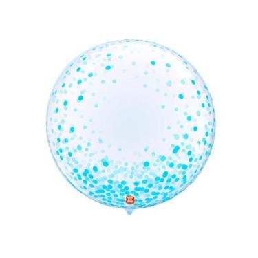 Imagem de Balão Bolha Confetti Azul Celeste - 1 unidade - 61cm (24'') - Balões S