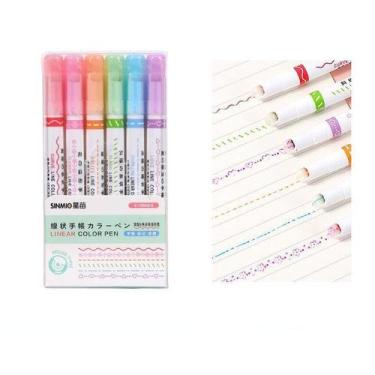 Imagem de Kit Com 6 Marca Texto Linhas Desenhadas SH7008-06 - HÁ