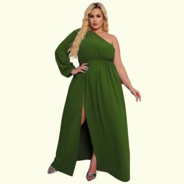 Imagem de Vestido Plus Size Manga Nula Com Fenda Lateral Festa Convidada Madrinh
