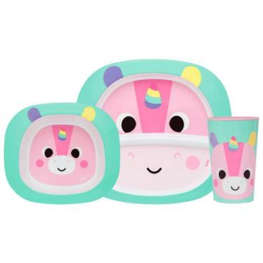 Imagem de Kit Refeição Infantil Prato Tigela Bowl Copo Bubazoo Unicórnio 16307 B