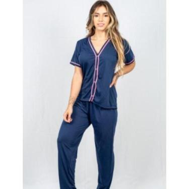 Imagem de Conjunto Pijama Feminino Longo Liso Botões Prático Inverno - Bernanna,