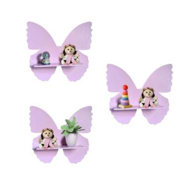 Imagem de Kit 3 Prateleiras Borboleta MDF - Decoração - Luck Baby, Lilás