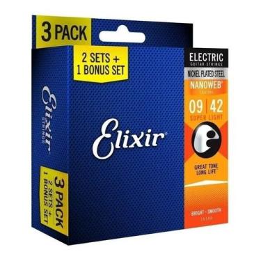 Imagem de Encordoamento p/ guitarra elixir (0.09) bonus pack c/ 3 16540