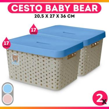 Imagem de Kit 2 Caixas Cesto Organizador Baby Bear Rosa Azul 17L Trama Rattan In