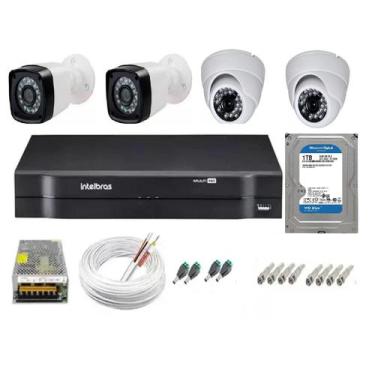 Imagem de Kit cftv 4 cameras de segurança + dvr 4ch Intelbras full hd Promo + Hd