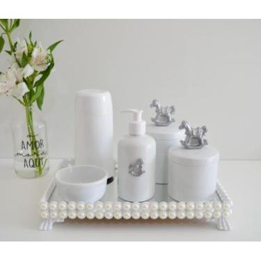 Imagem de Kit Higiene Bebê Porcelana K048  Prata Térmica Bandeja Pérola Urso Urs