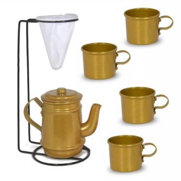 Imagem de Kit Bule Com Suporte Para Coador + 4 Mini Caneca 100 ml - Dourado - Al