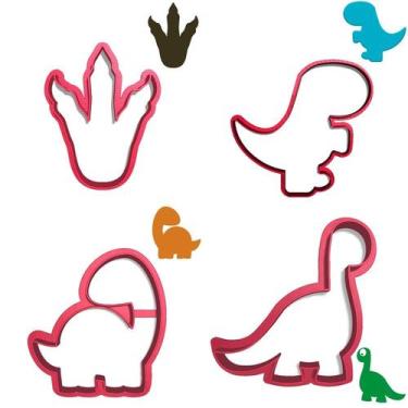 Imagem de Kit 4 Cortadores Trex Olhando Braquiossauro Pegada - DOCE IMPRESSO, 4,