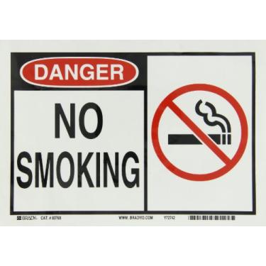 Imagem de Brady 83768 25,4 cm largura x 17,8 cm altura B-302 poliéster, preto e vermelho em branco sinal de alerta, cabeçalho "perigo", legenda "Não fumar" (com imagem)