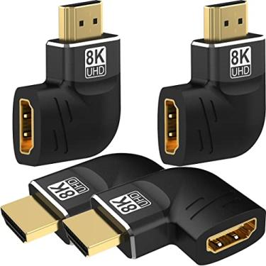Imagem de Warmstor Pacote com 4 conectores adaptadores 8K HDMI 2.1 macho para fêmea ângulo esquerdo direito 90 270 graus banhado a ouro suporte 8K @60Hz, 4K @120Hz, HDR, eARC para PC, laptop, HDTV Switch PS4