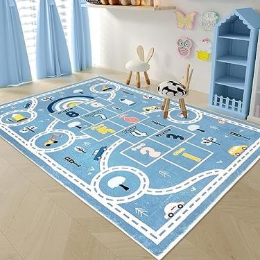 Imagem de Abeigoi Tapete de brincar infantil Hopscotch tapete de carro 1,5 x 2,3 m extra grande tapete de alcinha para crianças, meninos, quarto, sala de aula, tapete educacional, tapete de área de