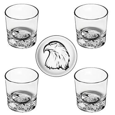 Imagem de QUEEN&STONE LEAD FREE Old Fashioned Whiskey Glasses with Eagle Pattern On the Thick Weighted Bottom 10oz Set of 4 Perfect for Scotch, Bourbon Cocktails