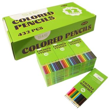 Imagem de S & E TEACHER'S EDITION 432 lápis de cor, pré-afiados, lápis de colorir para adultos e crianças, material escolar a granel para professores, 12 cores, 12 peças/caixa, 36 caixas, total: 432 peças.
