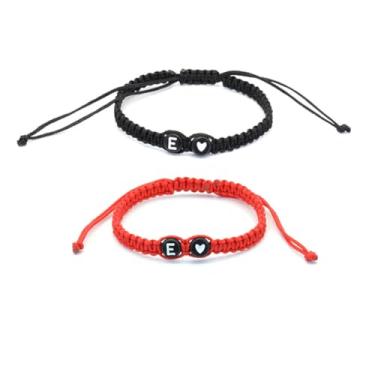 Imagem de Pulseiras de casal com inicial para mulheres e homens, pulseiras de coração trançadas feitas à mão, pulseiras com letras de melhor amigo para presente de 2 joias de aniversário, 0, Resina, Sem Pedra
