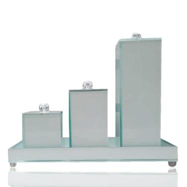 Imagem de Kit Lavabo Com Bandeja Vidro Luxo Trio Organizador Banheiro (Branco cristal)