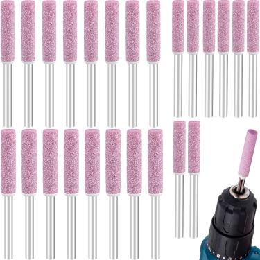 Imagem de OIIKI Pacote com 24 limas de pedra de afiador de motosserra, 3 tamanhos de lixa de moagem de rebarba, acessórios de brocas de motosserra para polimento, moagem - rosa (4 mm, 4,8 mm, 5,5 mm)