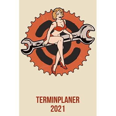 Imagem de Terminplaner 2021: Wochenplaner zum notieren, organisieren und planen DIN A5. Kalender/Terminkalender/Monats- / Tagesübersicht/Kontakt- / ... / Motorradfahrer Pin up heartbeat herzschlag