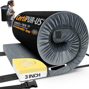 Imagem de CYMULA Certipur-us almofada de colchão de espuma de memória para acampamento, almofada de dormir de espuma portátil para acampar, enrolar crianças tapete de dormir colchão de chão cama de hó