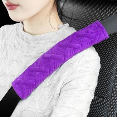 Imagem de JUSTTOP Pacote com 2 almofadas universais para cinto de segurança de carro para uma condução mais confortável, capas de alça de ombro para cinto de segurança para carro/bolsa (roxo)