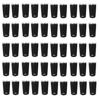 Imagem de Kit 50 Copos Térmicos Aço Inox 420ML Preto p/ Água Cerveja Café - Quente e Frio - Unica Unico