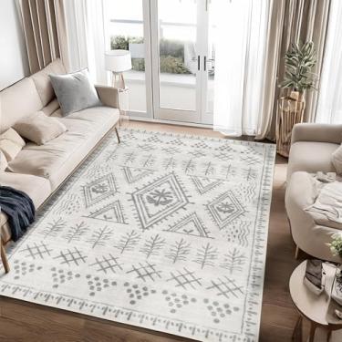 Imagem de Dotiiorug Tapetes marroquinos 12 x 18 cm, lavável para sala de estar, suporte antiderrapante, resistente a manchas, estampa geométrica, tapete macio para interior, quarto, sala de jantar, cozinha,