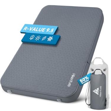 Imagem de Hikenture Almofada de dormir autoinflável de 10 cm de espessura, colchão de acampamento de espuma e ar para 2 pessoas, tapete de dormir com isolamento de 9,5 R com saco de bomba, almofada de