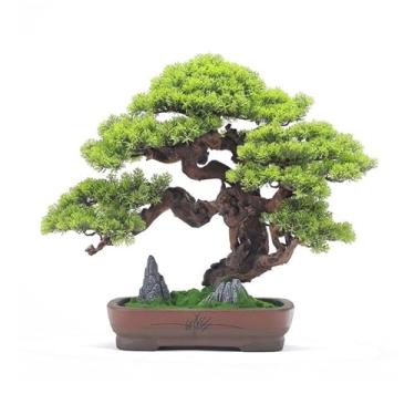 Imagem de Vaso de simulação de bonsai com plantas verdes falsas em vaso, escritório, escritório, ornamentos decorativos chineses, hotel, vaso de móveis de alta qualidade