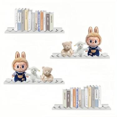 Imagem de Prateleiras flutuantes para parede, pacote com 4 prateleiras brancas flutuantes, prateleiras de livros de berçário, com borda ondulada, prateleiras penduradas na parede, para quarto, sala de estar,