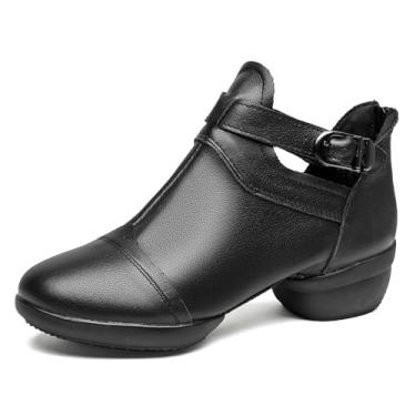 Imagem de ZHENSI Botas femininas de jazz, sola dividida, tênis de dança com alça de couro com zíper nas costas, sapatos de dança latina moderna, Preto, B, 37