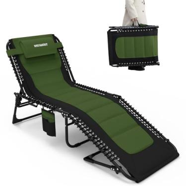 Imagem de WKFAMOUT Espreguiçadeira dobrável de tamanho grande acolchoada para adultos 440 Ibs espreguiçadeira de pátio para exterior ajustável 5 posições cadeira de praia reclinável com bolso para travesseiro