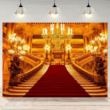 Imagem de 2,1 x 1,5 m Palácio Dourado Cenário Castelo Real Tapete Vermelho Fotografia Fundo Lindo Salão Europeu Decorações de Festa Banner Casamento Aniversário Cerimônia Formatura Festa Foto Adereços