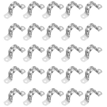 Imagem de PATIKIL 1-1/10.2 cm (32 mm) Correia de tubulação rígida, 25 peças braçadeira de conduíte de aço inoxidável 304 2 furos suporte U braçadeira de tubo cinta de tubo para fixação de fio de cabo de