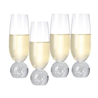Imagem de Hanjue Conjunto de 4 taças de champanhe de cristal sem chumbo, taças de champanhe transparentes de 200 ml, ideal para presentes, festas, casamento, Natal - Vidro de bar reutilizável e duradouro (bola