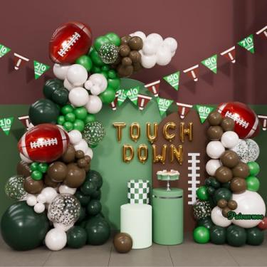 Imagem de Football Balloon Arch Kit 132Pcs Green Brown White Balloons Football Party Decorations with Football Foil Balloons and Banner for Super Bowl Touch Down Sports Theme Birthday Party Decorations