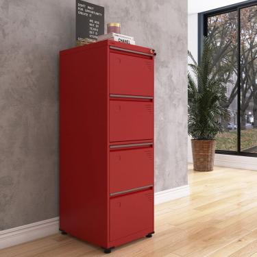 Imagem de Gaveteiro Arquivo em Aço 4 Gavetas OF04SLTCM Vermelho