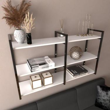 Imagem de Prateleira industrial sala estar estante nicho parede ferro madeira su