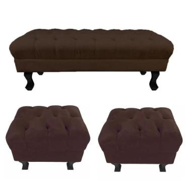 Imagem de Kit 01 Puff Calçadeira Retrô 1,00 Metro Luis Xv Mais 02 Puffs 50X40 cm