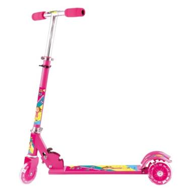 Imagem de Patinete Infantil 3 Rodas com LED, Dobrável, Rosa, Altura Ajustável até 75cm, Suporta 50kg