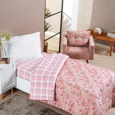 Imagem de Kit Edredom Dupla Face + Jogo de Cama Infantil Solteiro - Malha 100% A