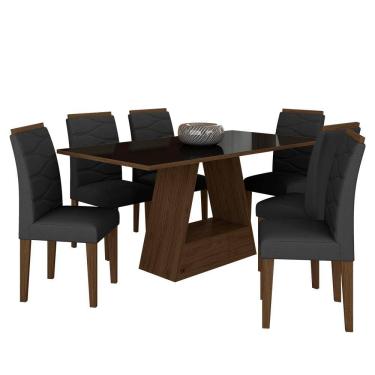 Imagem de Mesa Com 6 Cadeiras 1,60 Vicenza Imbuia/preto/preto - Móveis Arapongas