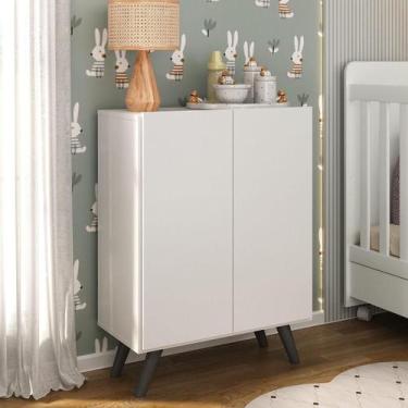 Imagem de Armário Cômoda Infantil 2 Portas Retrô Multimóveis MP4231, Branco/Pret